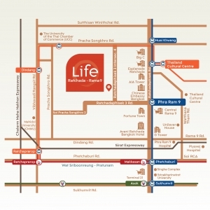 LIFE Ratchada-Rama9-曼谷金融中帕藍9證交所MRT與橘線與機場捷運雙細統